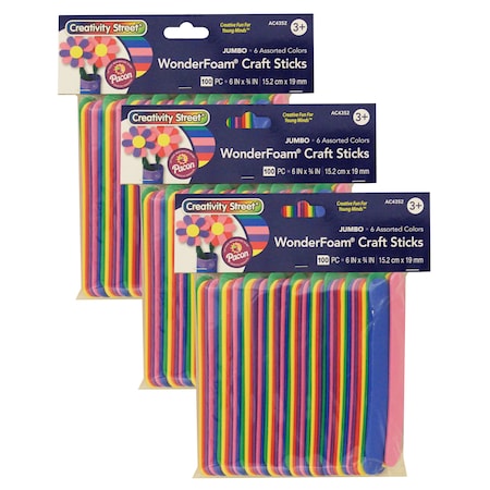 Creativity Street Wonderfoam Jumbo Craft Sticks, Assorted Colors, PK300 PAC4352